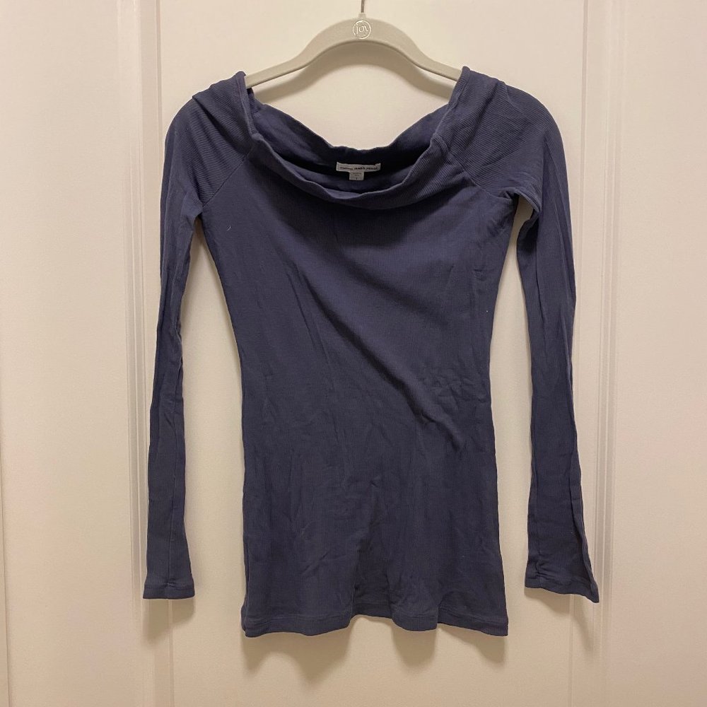 James Perse Blue Boatneck Long Sleeved Top